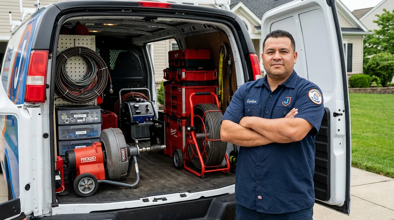 Professional drain cleaning equipment and Johns Plumbing LLC plumber in Sandston