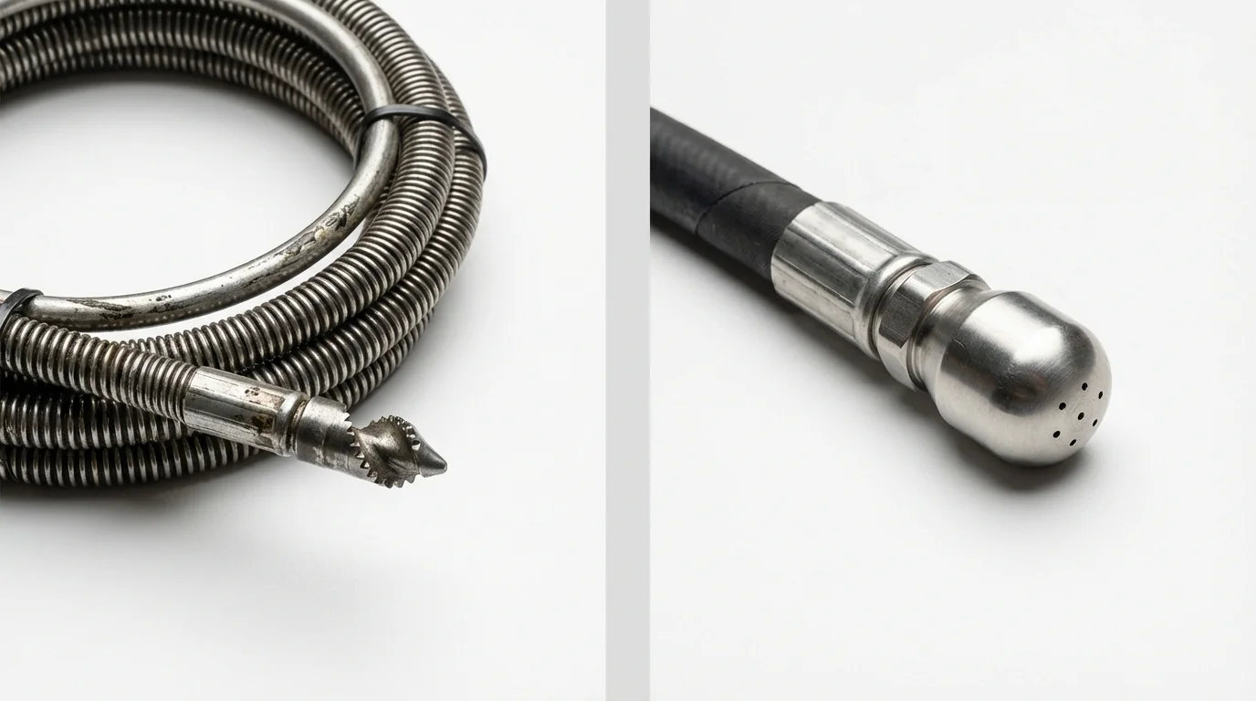Drain snake cable and hydro jetting nozzle used for drain cleaning in Sandston, VA