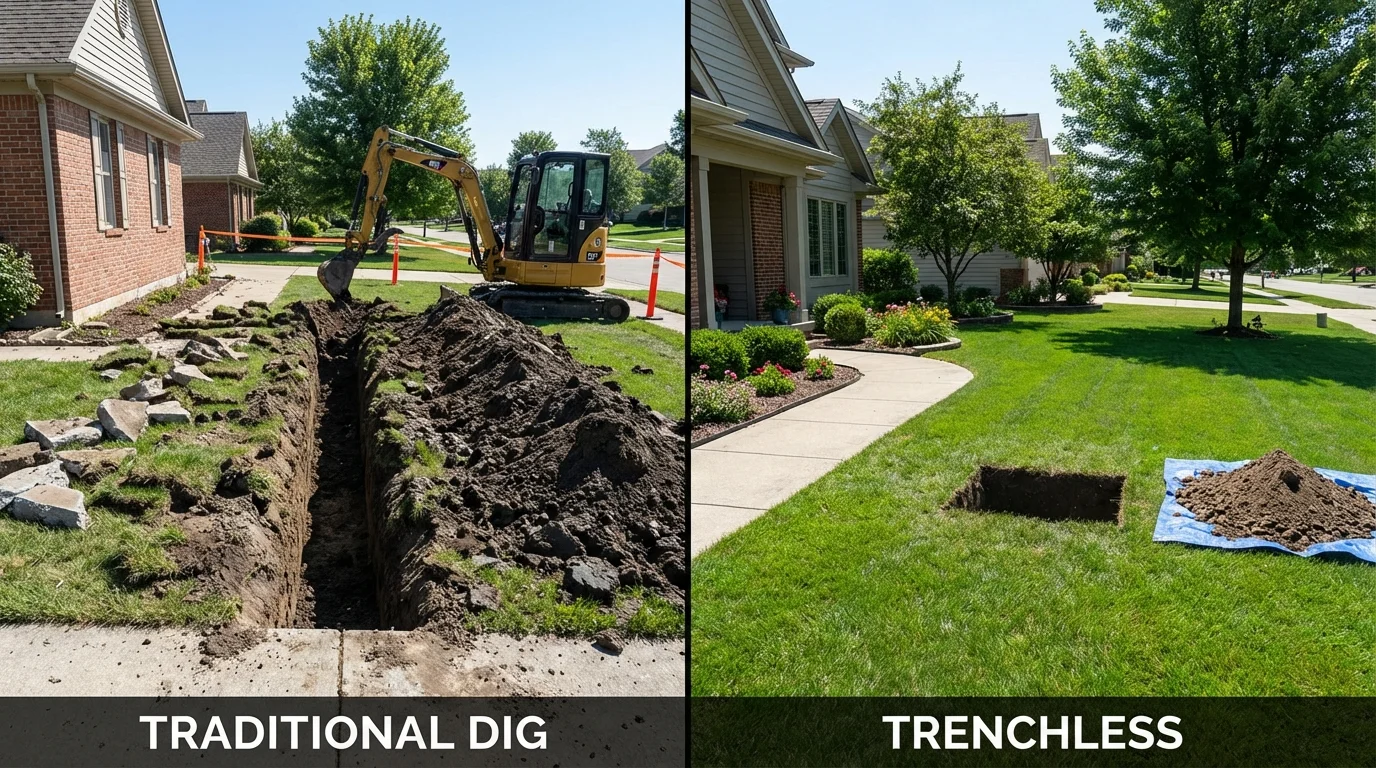 Trenchless sewer repair with minimal yard damage versus traditional excavation in Sandston, VA